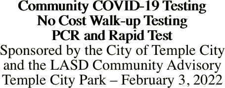 Community COVID-19 Testing No Cost Walk-up
