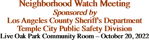 Neighborhood Watch Meeting Sponsored by Los Angeles